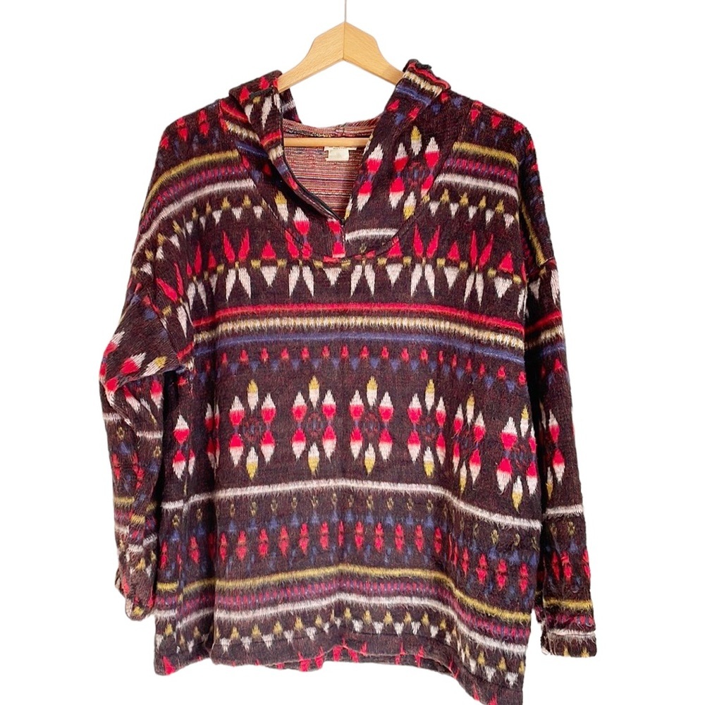 southwestern aztec print fuzzy hooded quarter zip sweater vivi new mode fashion